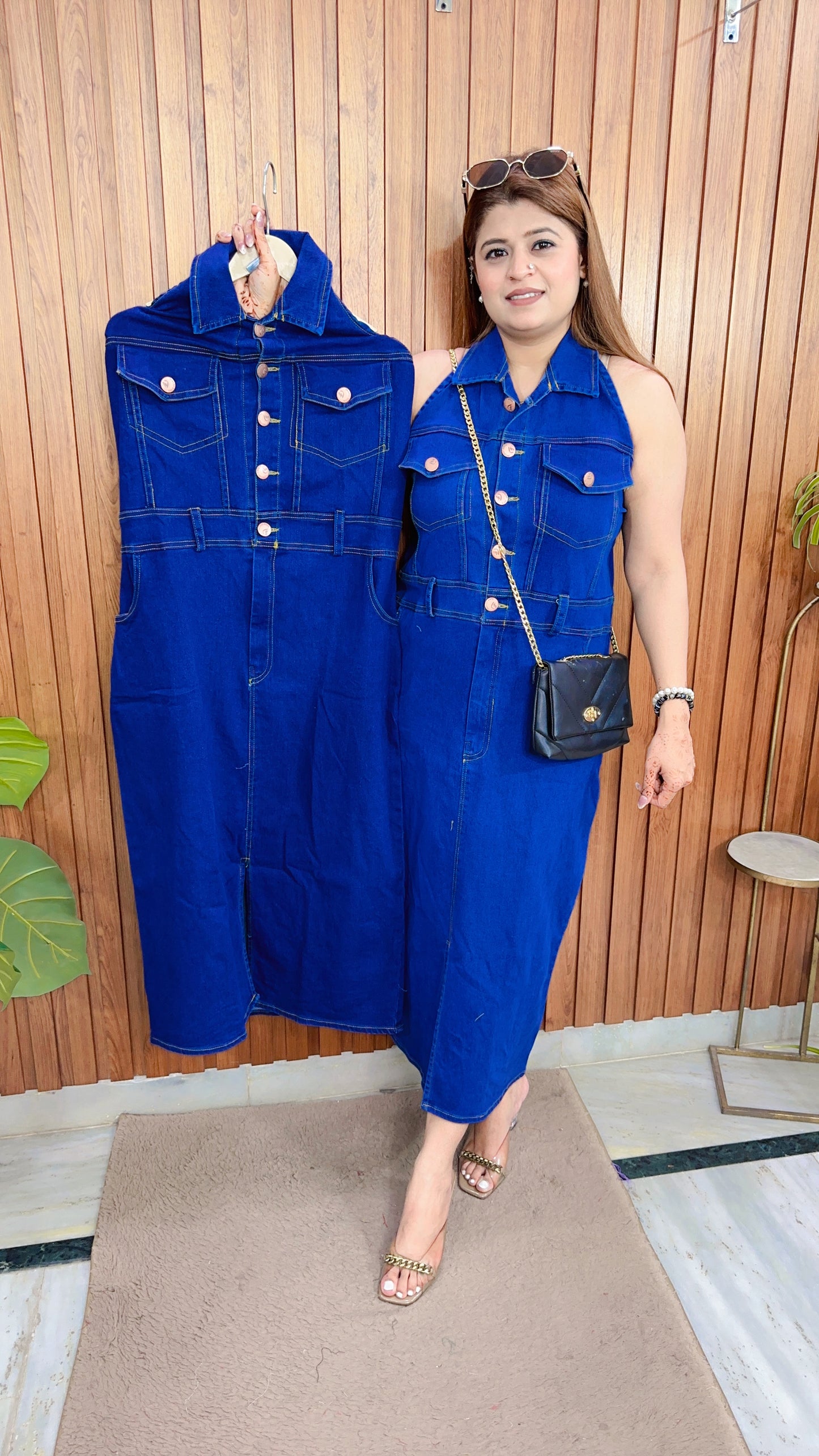 Halter Collar Denim Dress