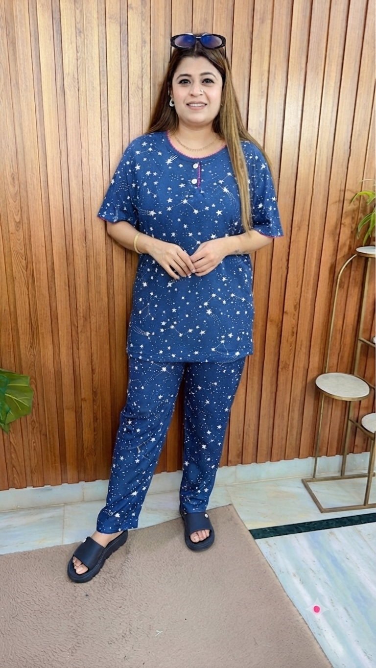 Round Neck Hosiery Printed Night suit