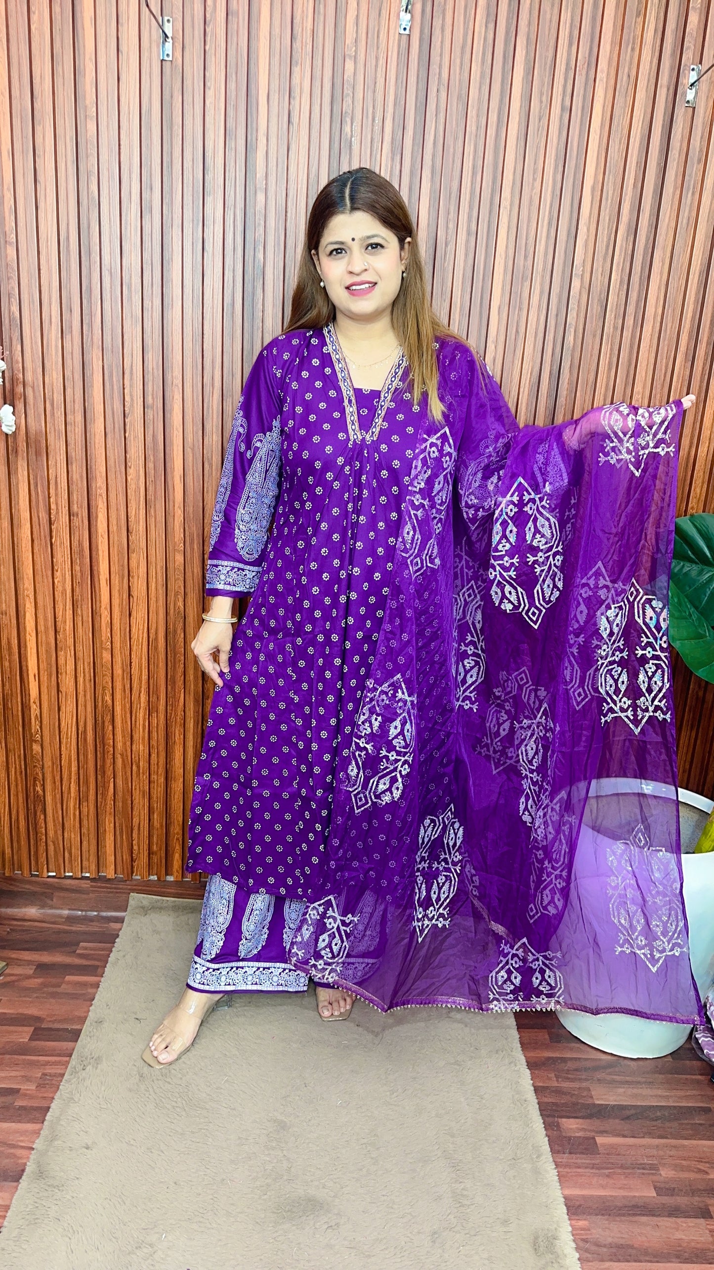 Jamdani A line block print plazo suit set
