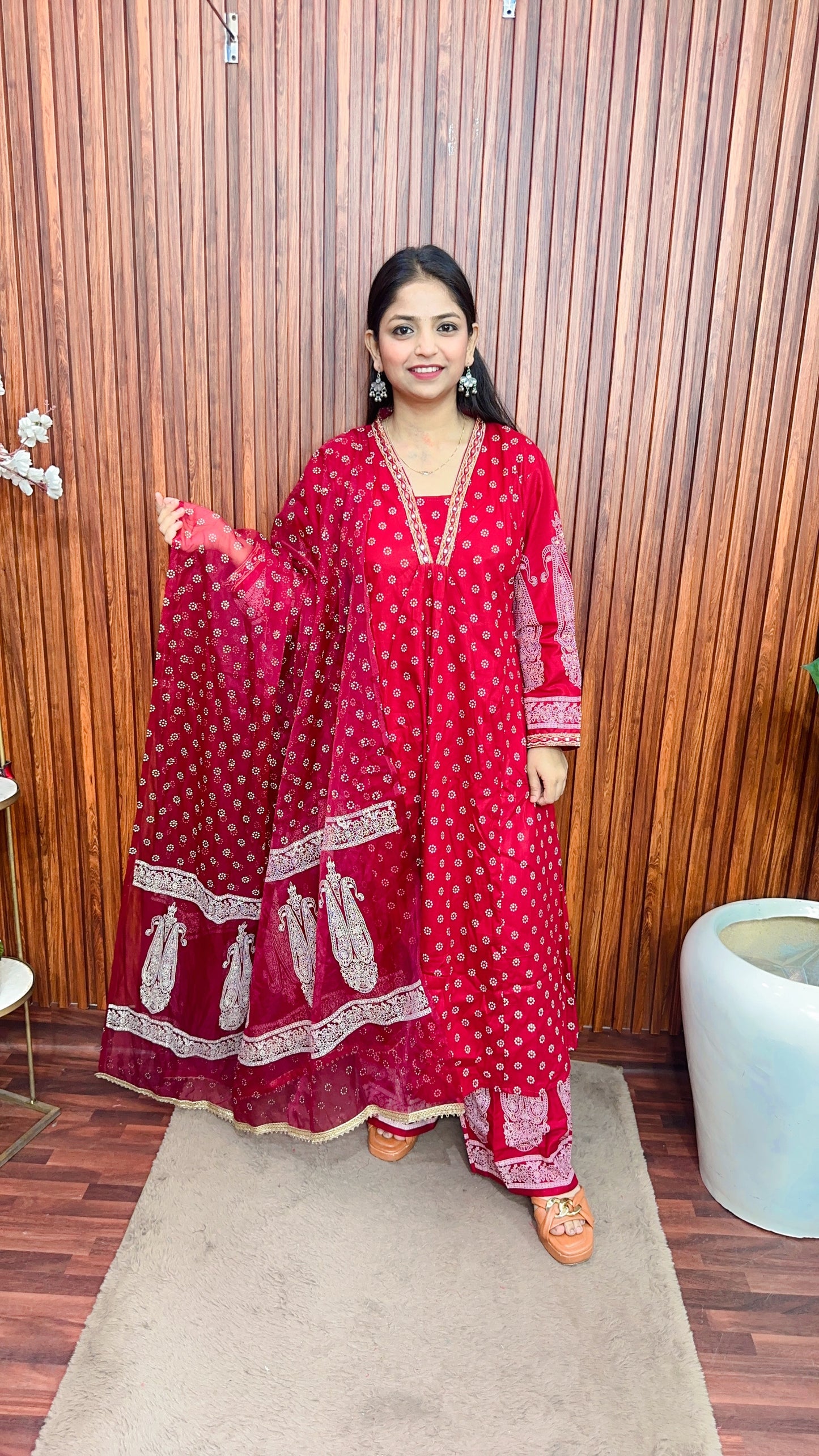 Jamdani A line block print plazo suit set