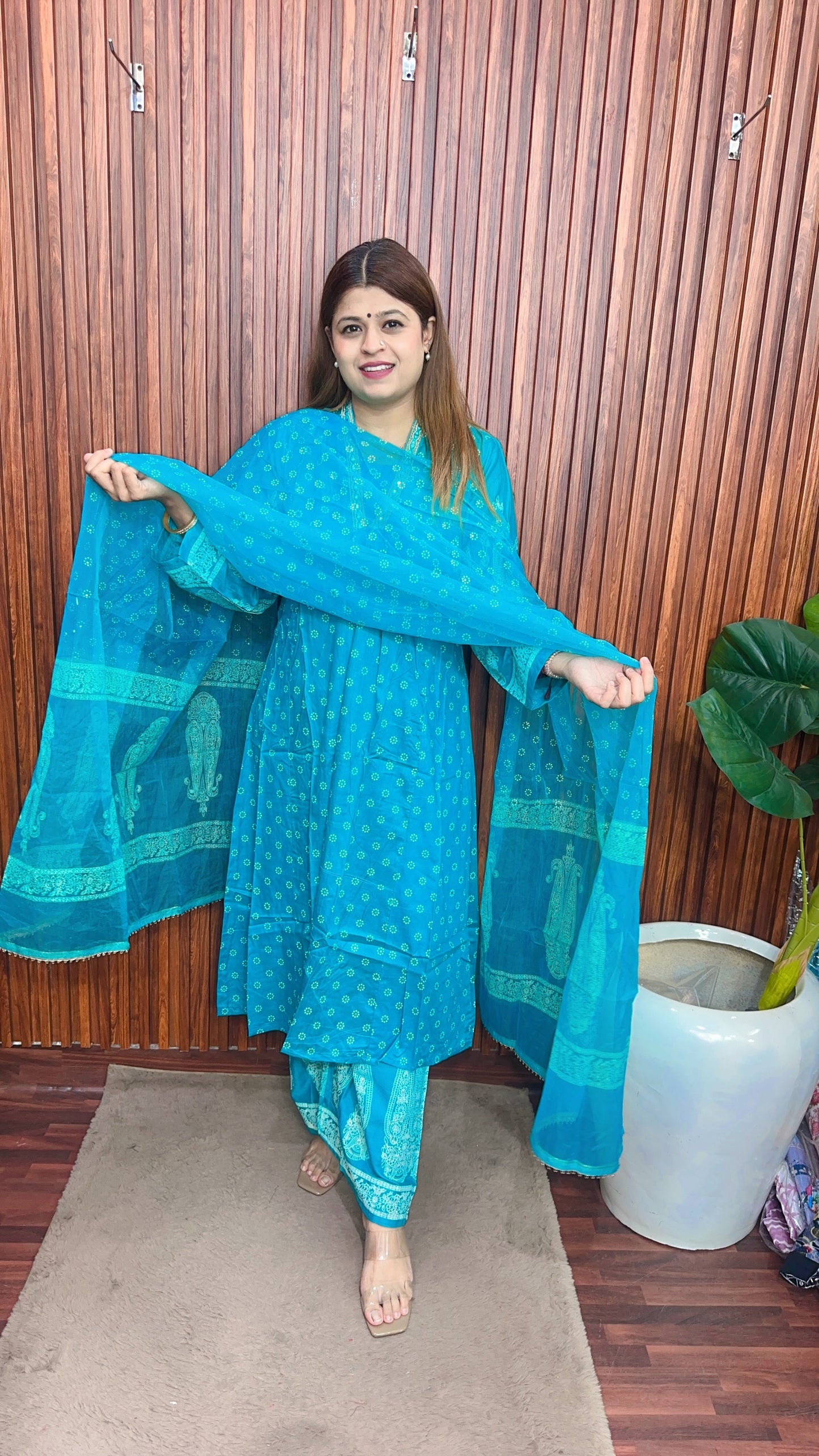 Jamdani A line block print plazo suit set