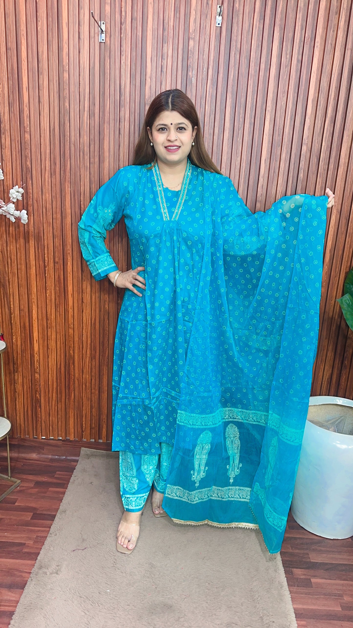Jamdani A line block print plazo suit set