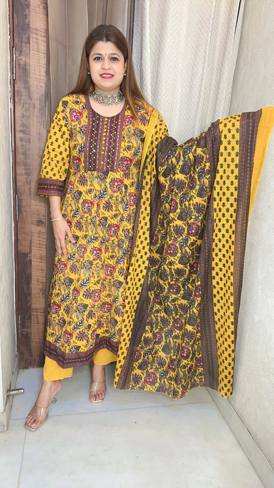 Flower cotton printed Anarkali suit  set