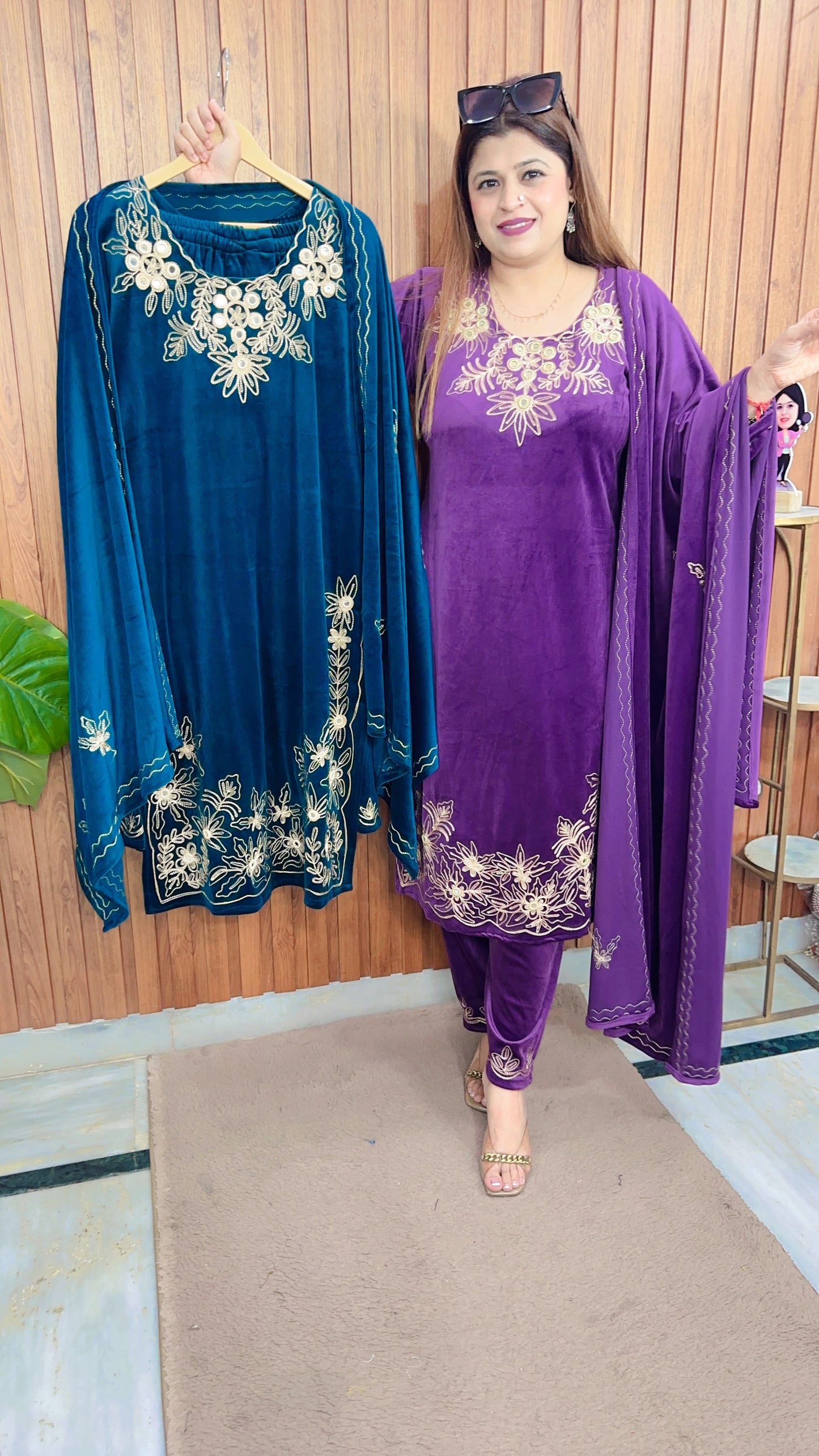 Mirror thread Work Velvet suit