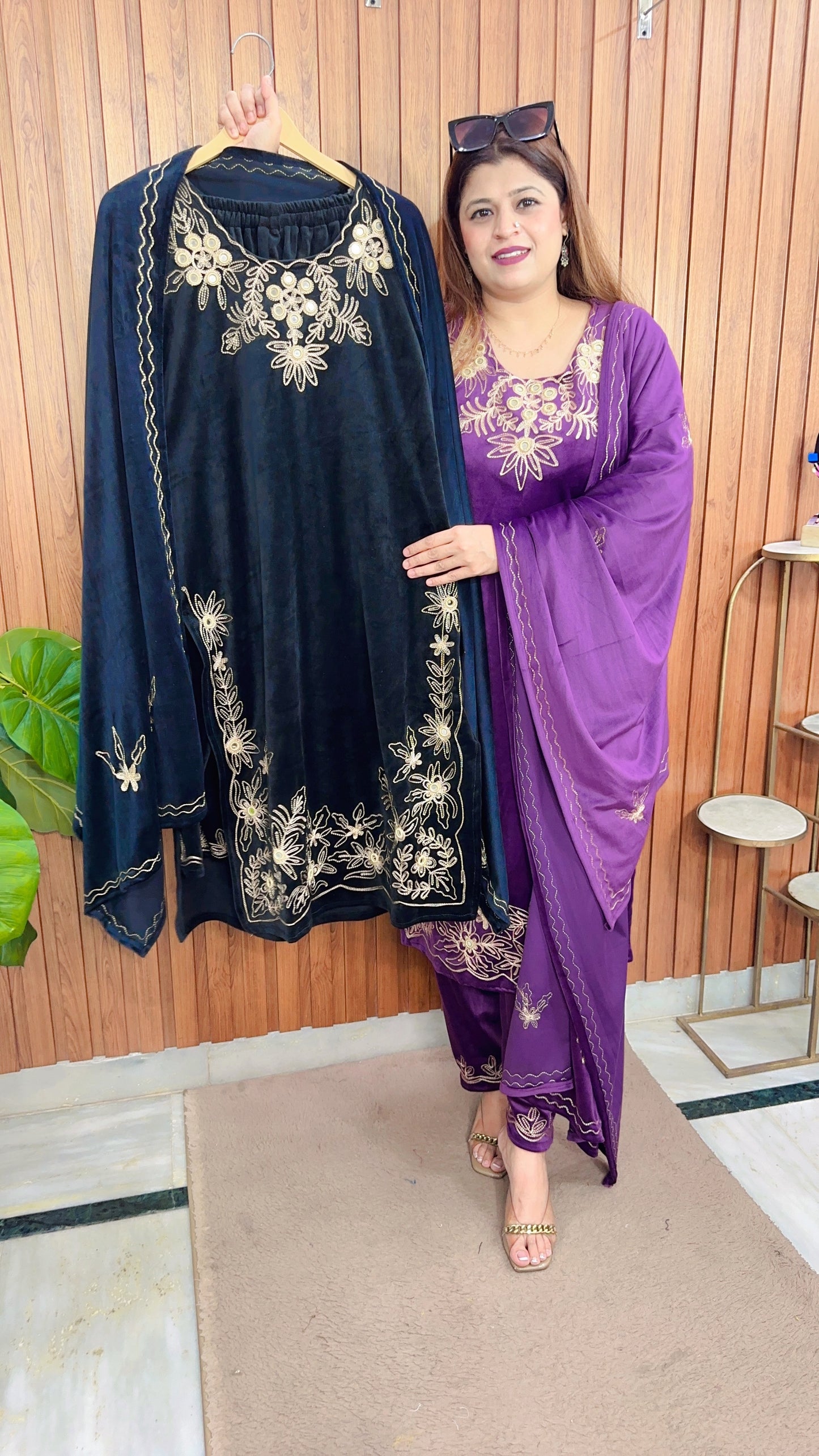 Mirror thread Work Velvet suit