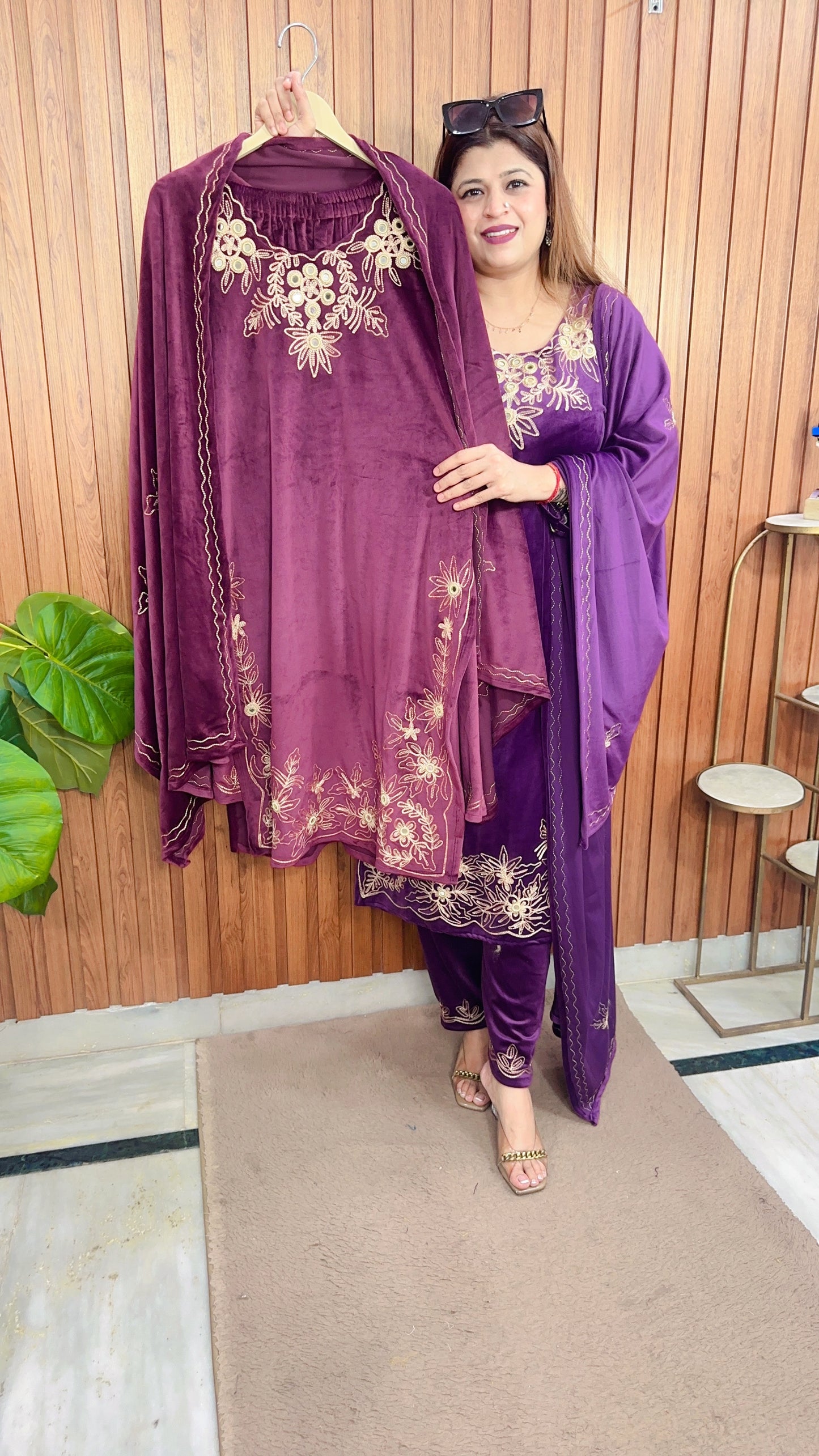 Mirror thread Work Velvet suit