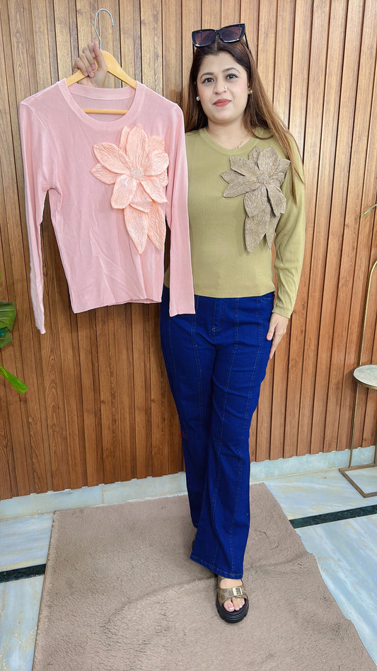 Knitted Embose Flower Tops