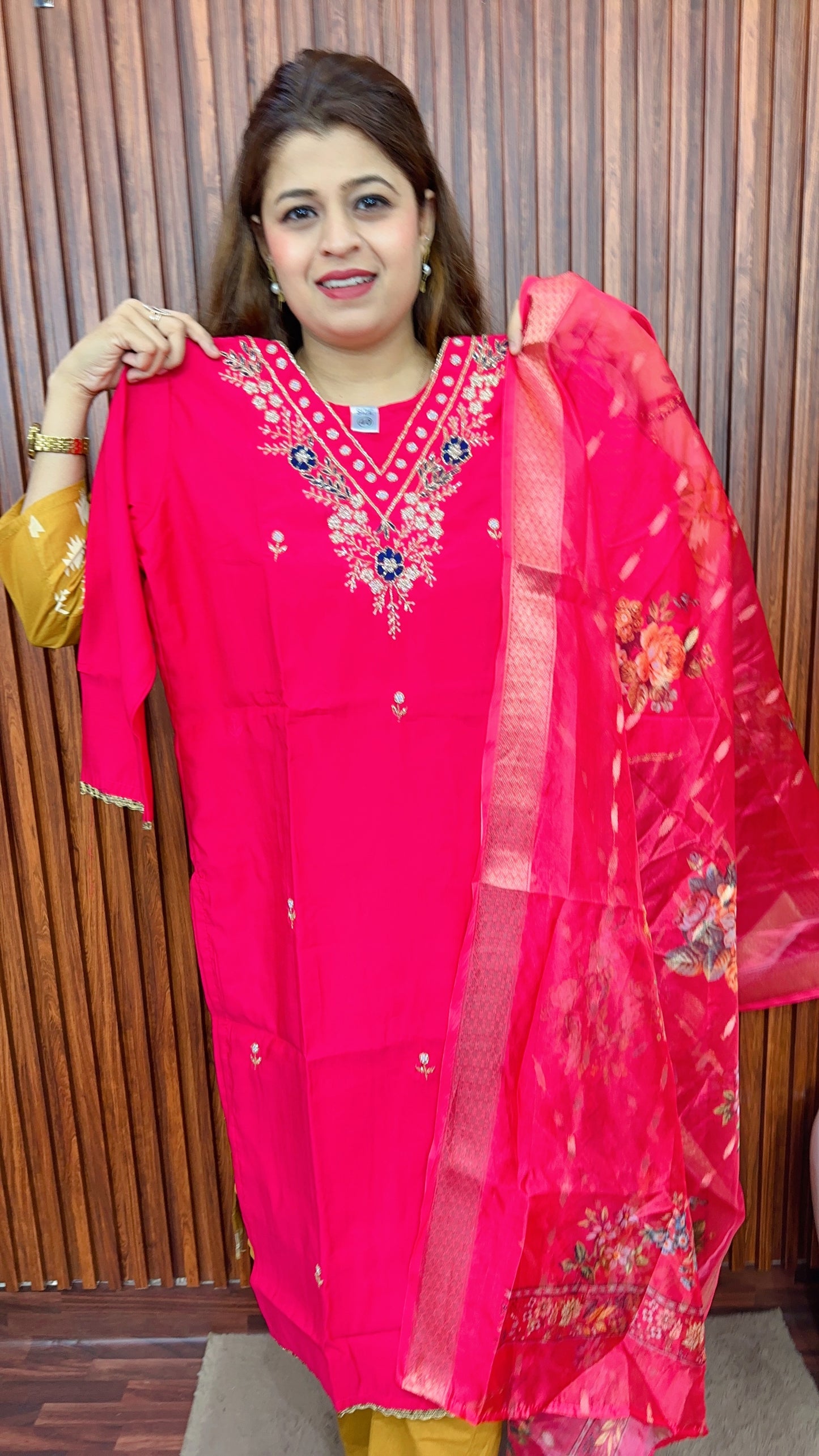 Pure silk cut dana work suit set with mul cotton lining
