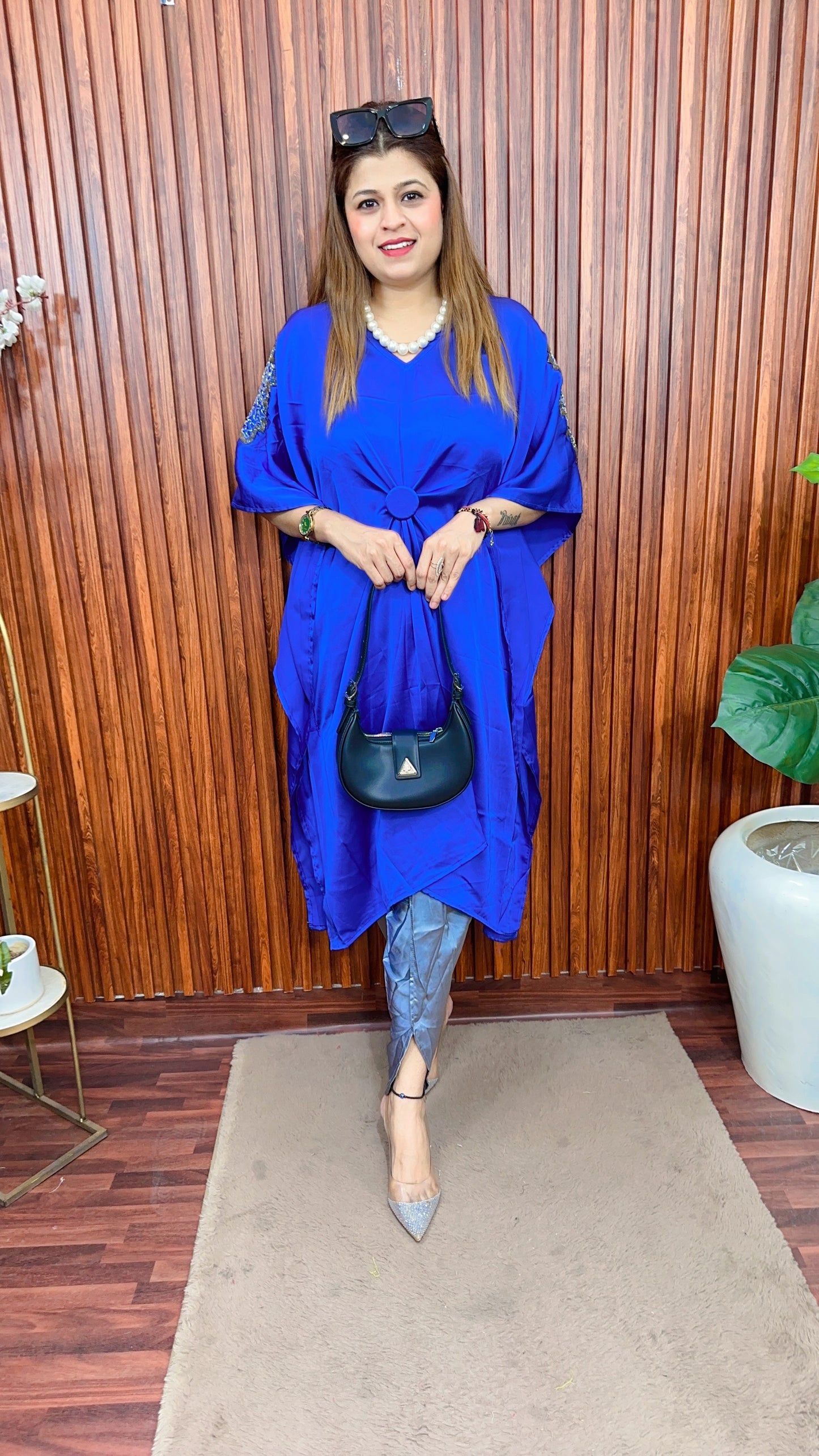Satin silk kaftan cord set with handwork