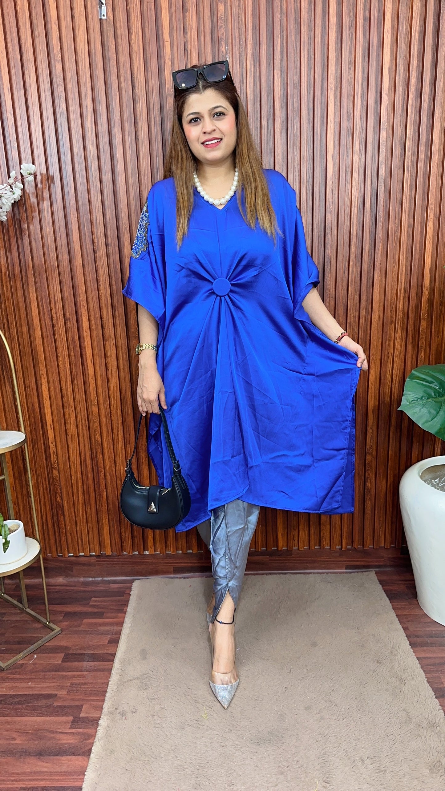 Satin silk kaftan cord set with handwork