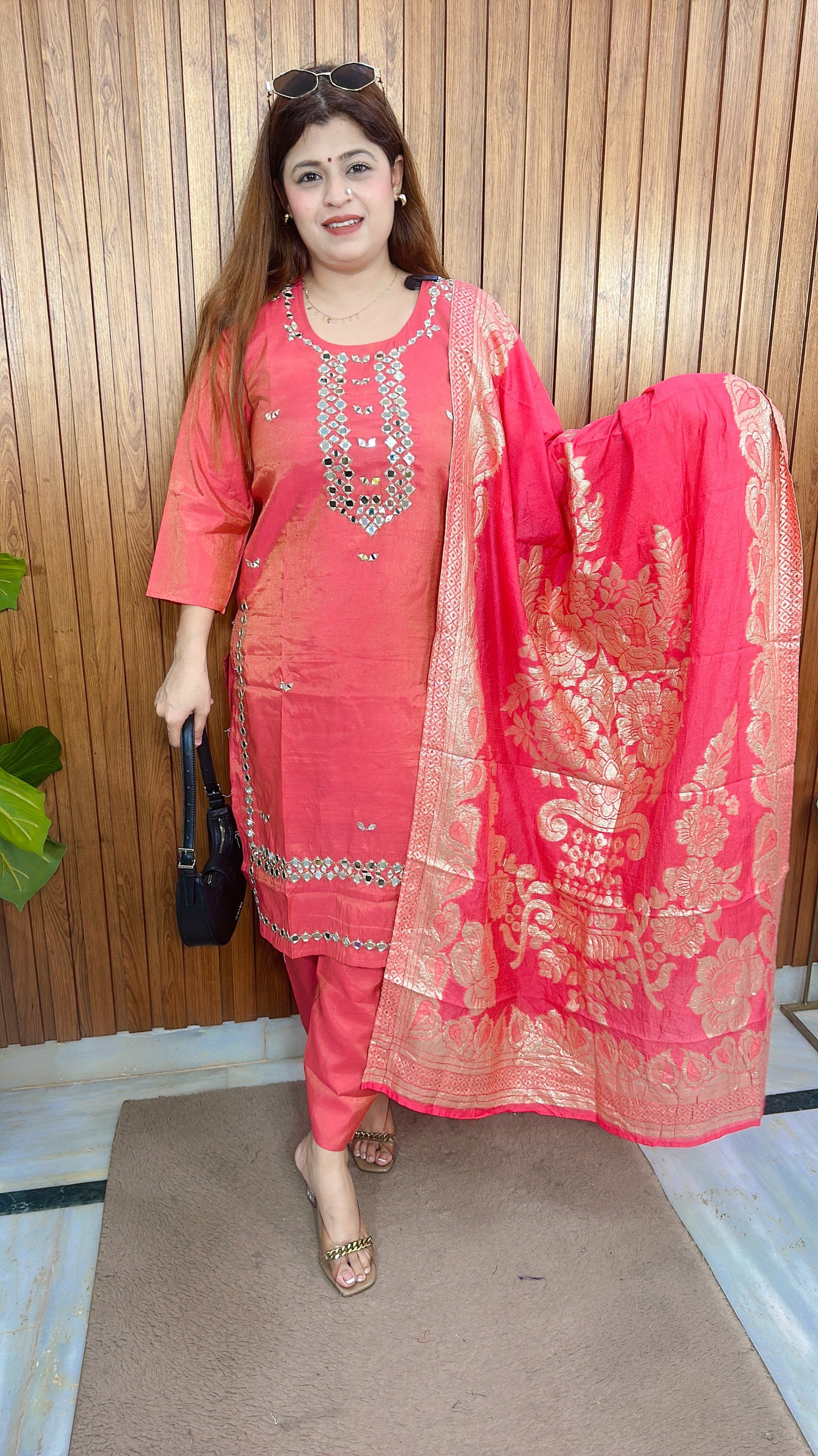 Cotton shimmer Mirror Work Suit