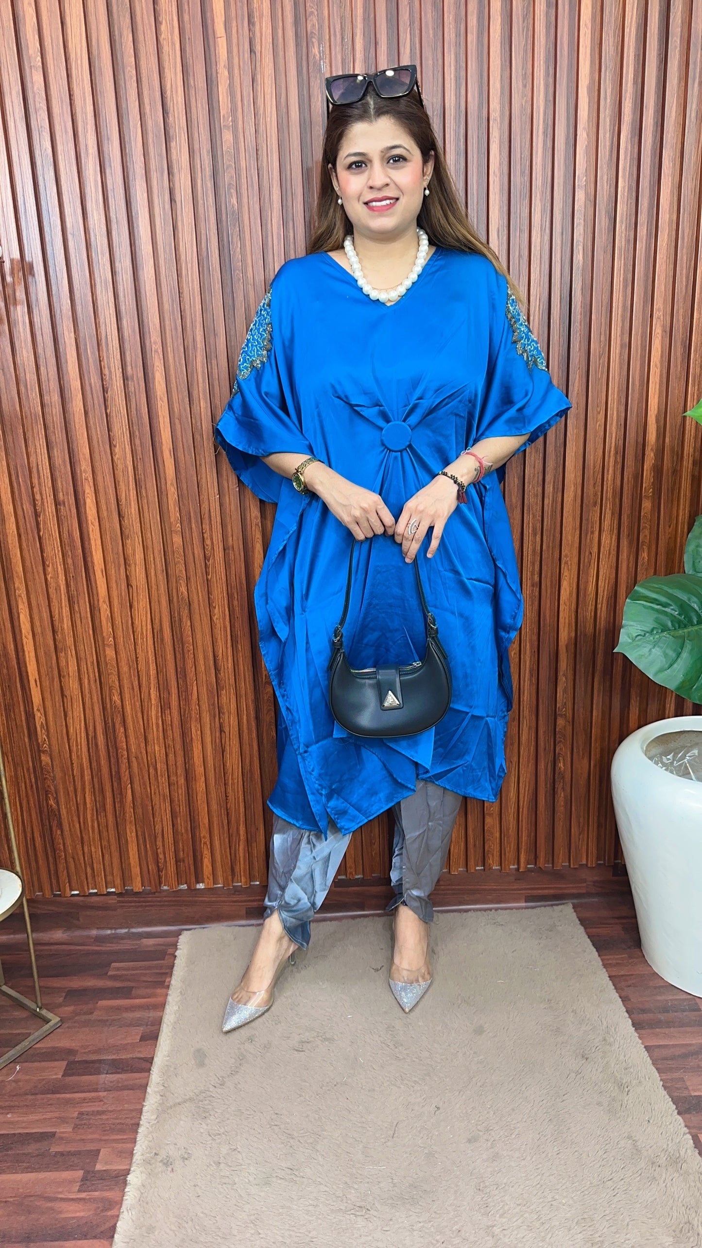 Satin silk kaftan cord set with handwork