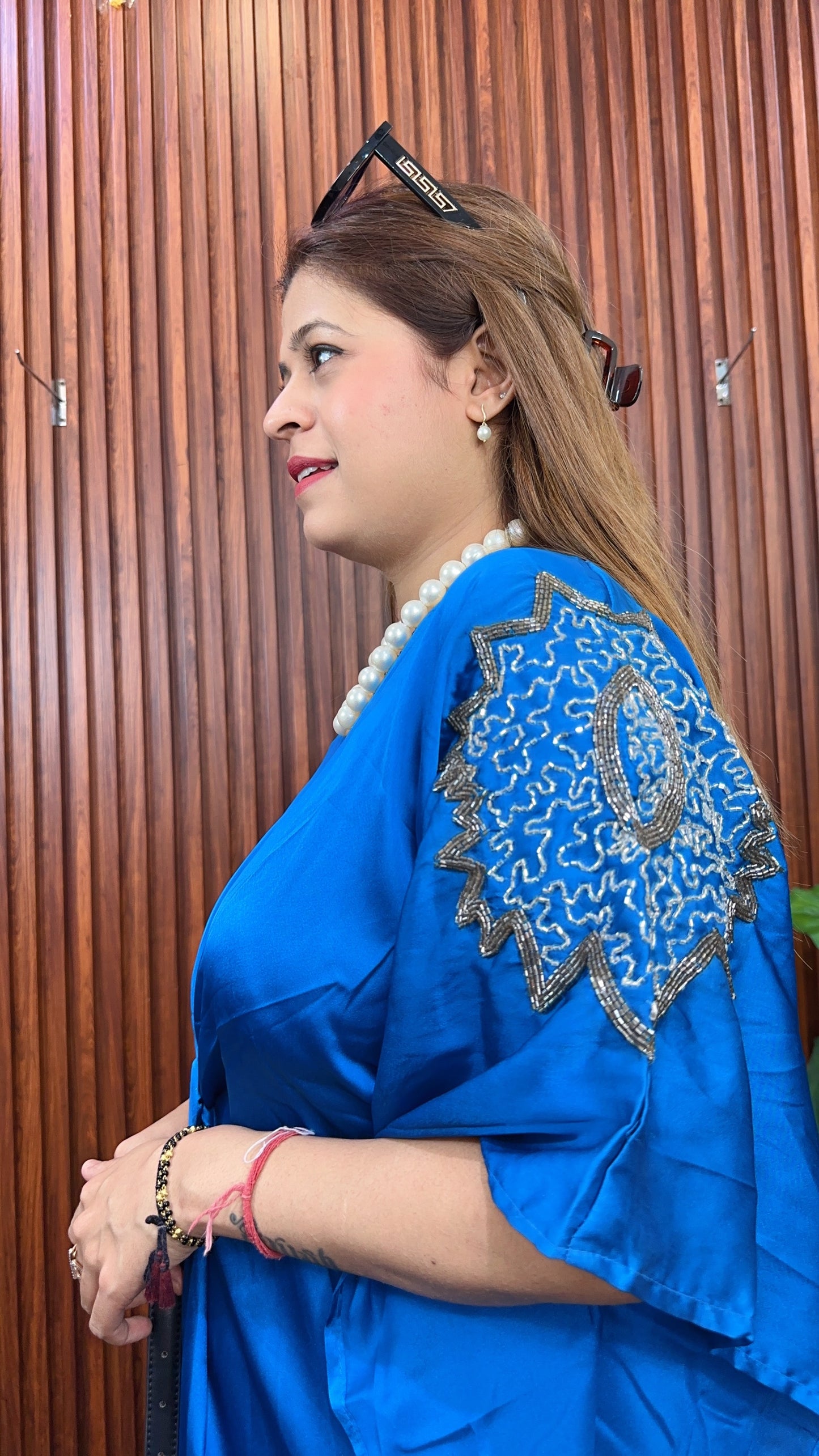 Satin silk kaftan cord set with handwork