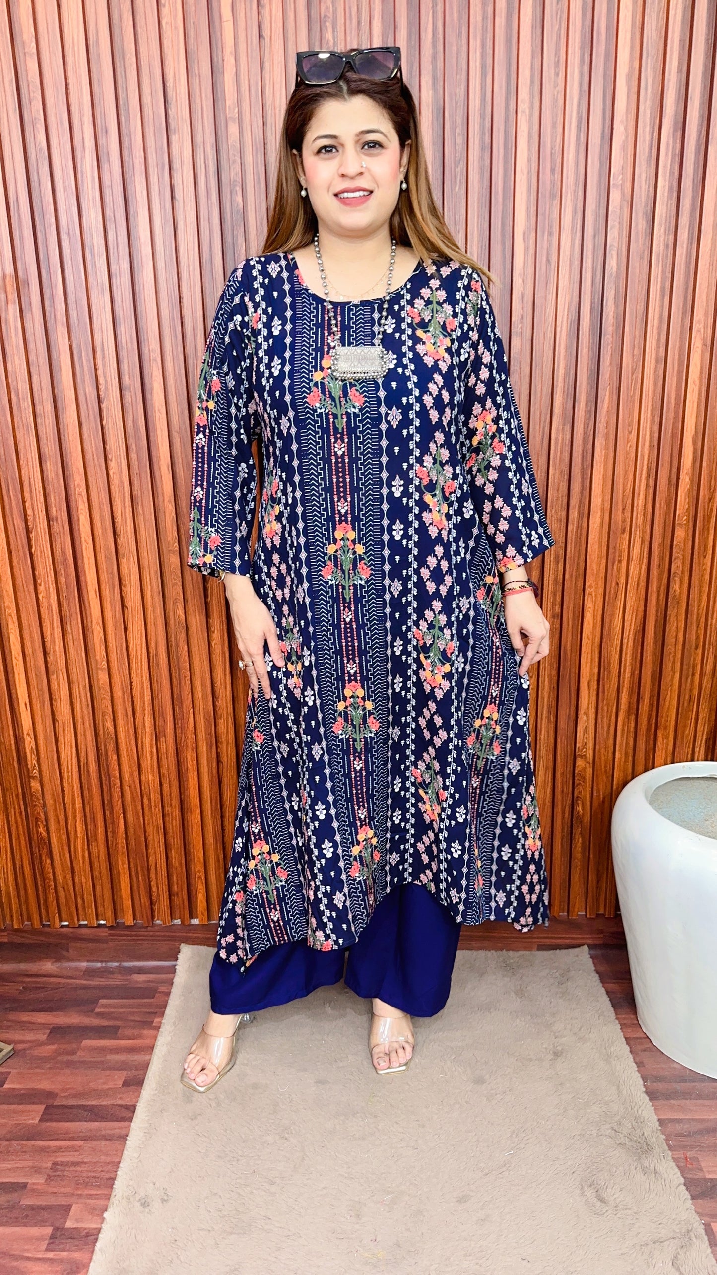 Cotton C Style Cut Printed Kurta Set With Plazo