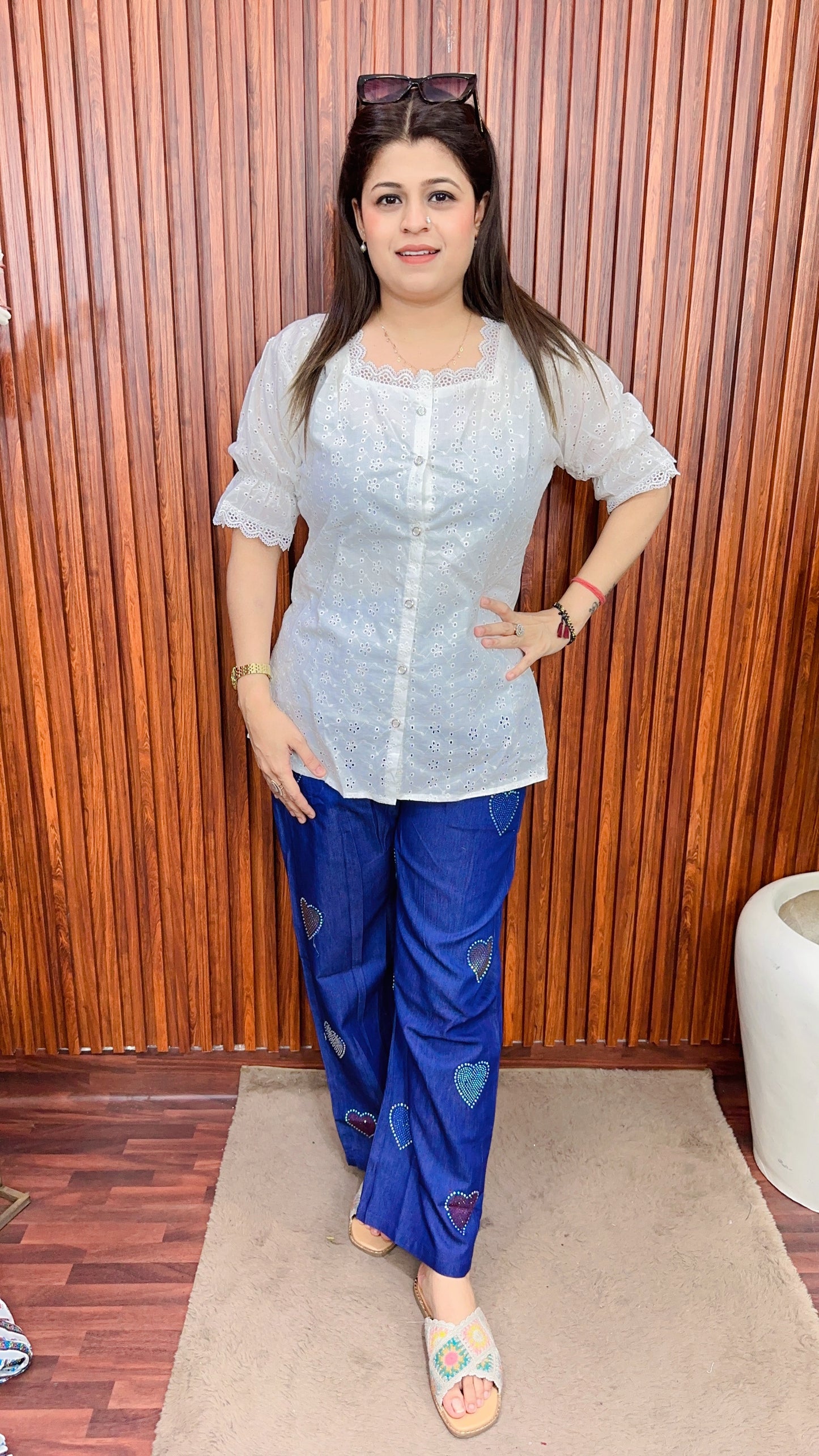 White Schifli cotton Top