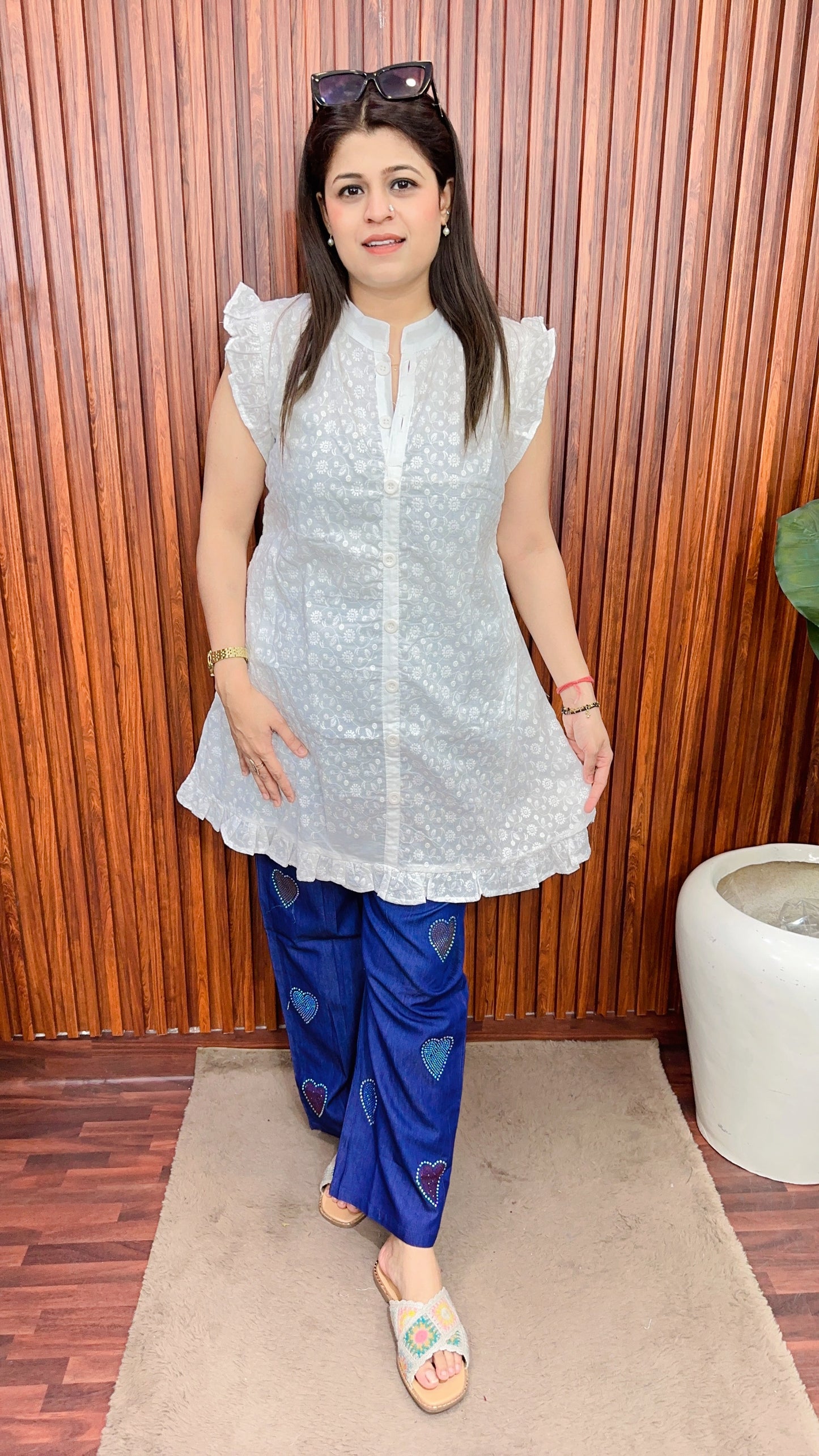 White Schifli cotton Top