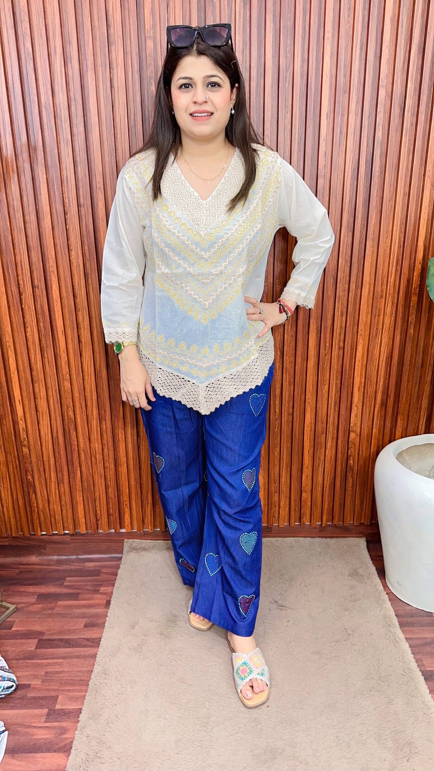 Cotton Khadi lace top