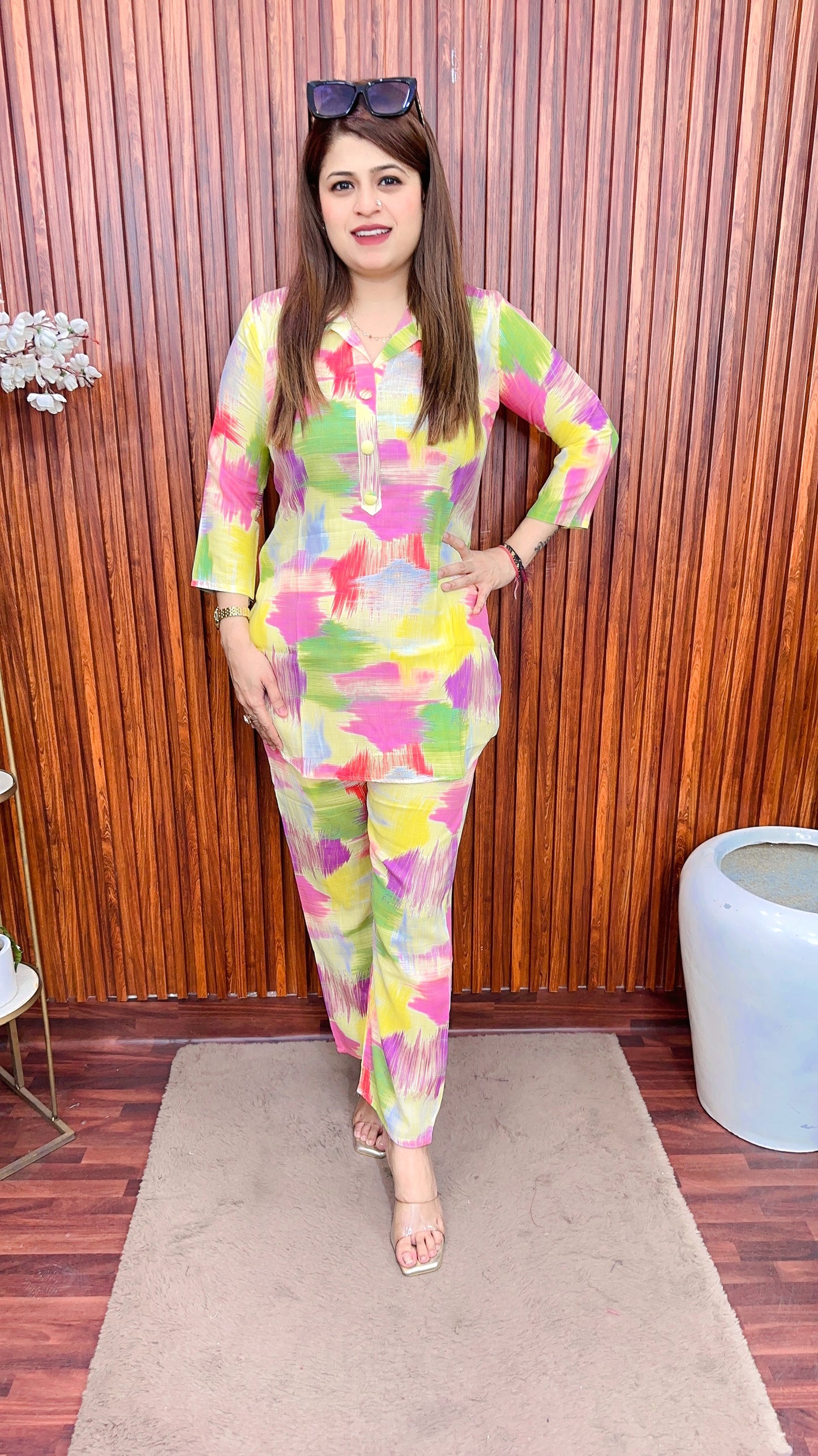 Multi colour cotton print coord set