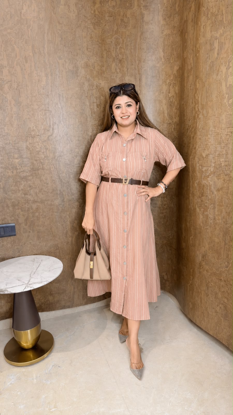 Stripe dress with belt