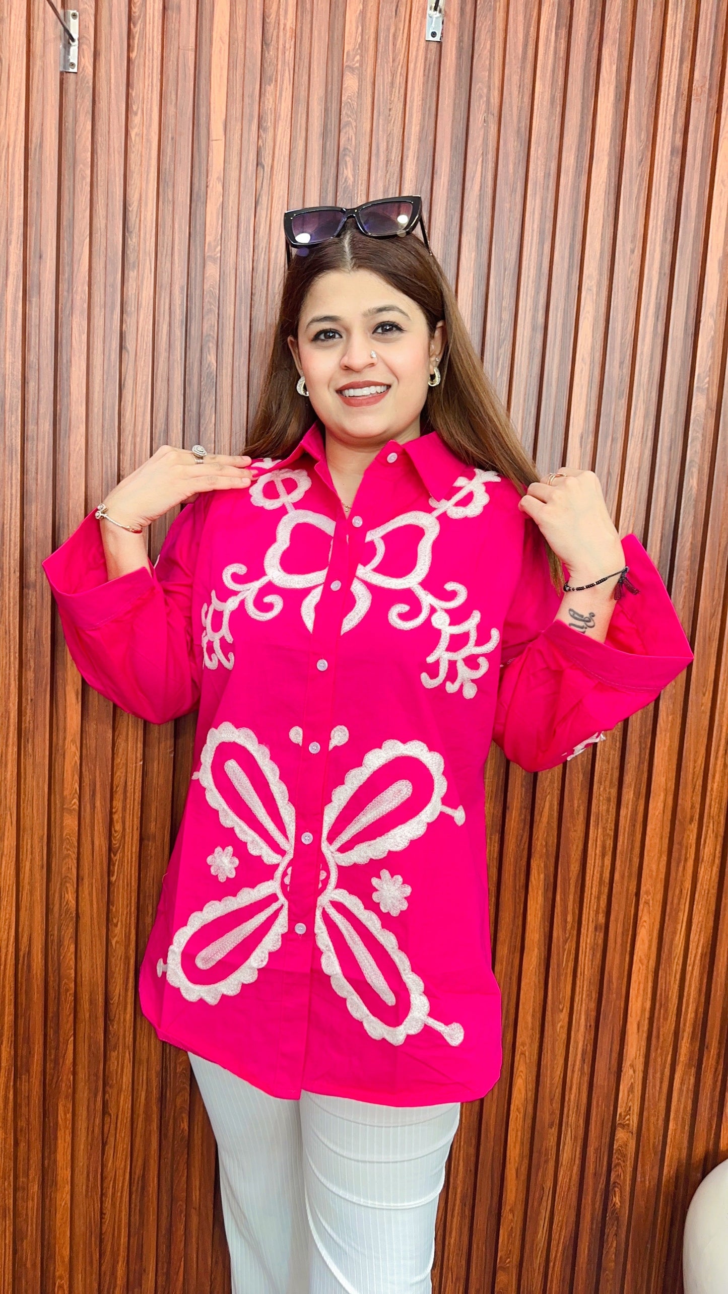 Butterfly thread work shirt