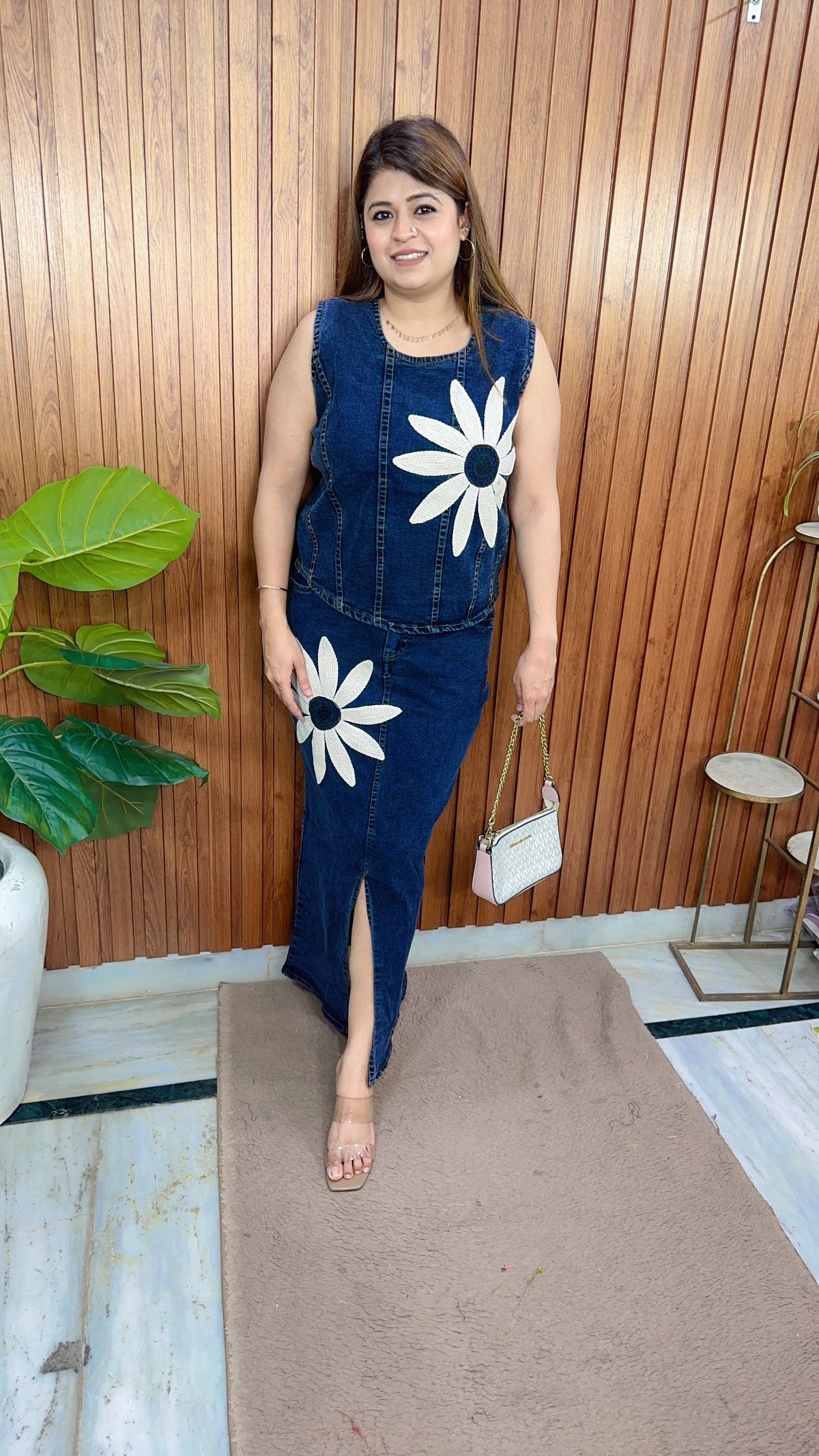 Dania-Two Piece Flower Denim Skirt Set