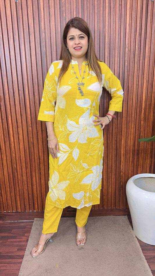 Yellow 🟡 Floral Print kurta set