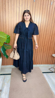 Premium Cotton Schifli Dress With Shrug