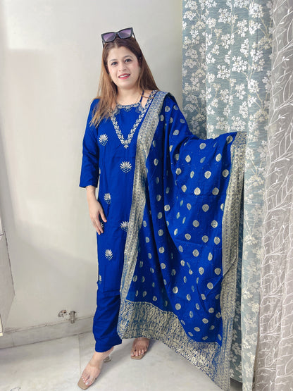Halter Neck With Banarasi Dupatta Suit
