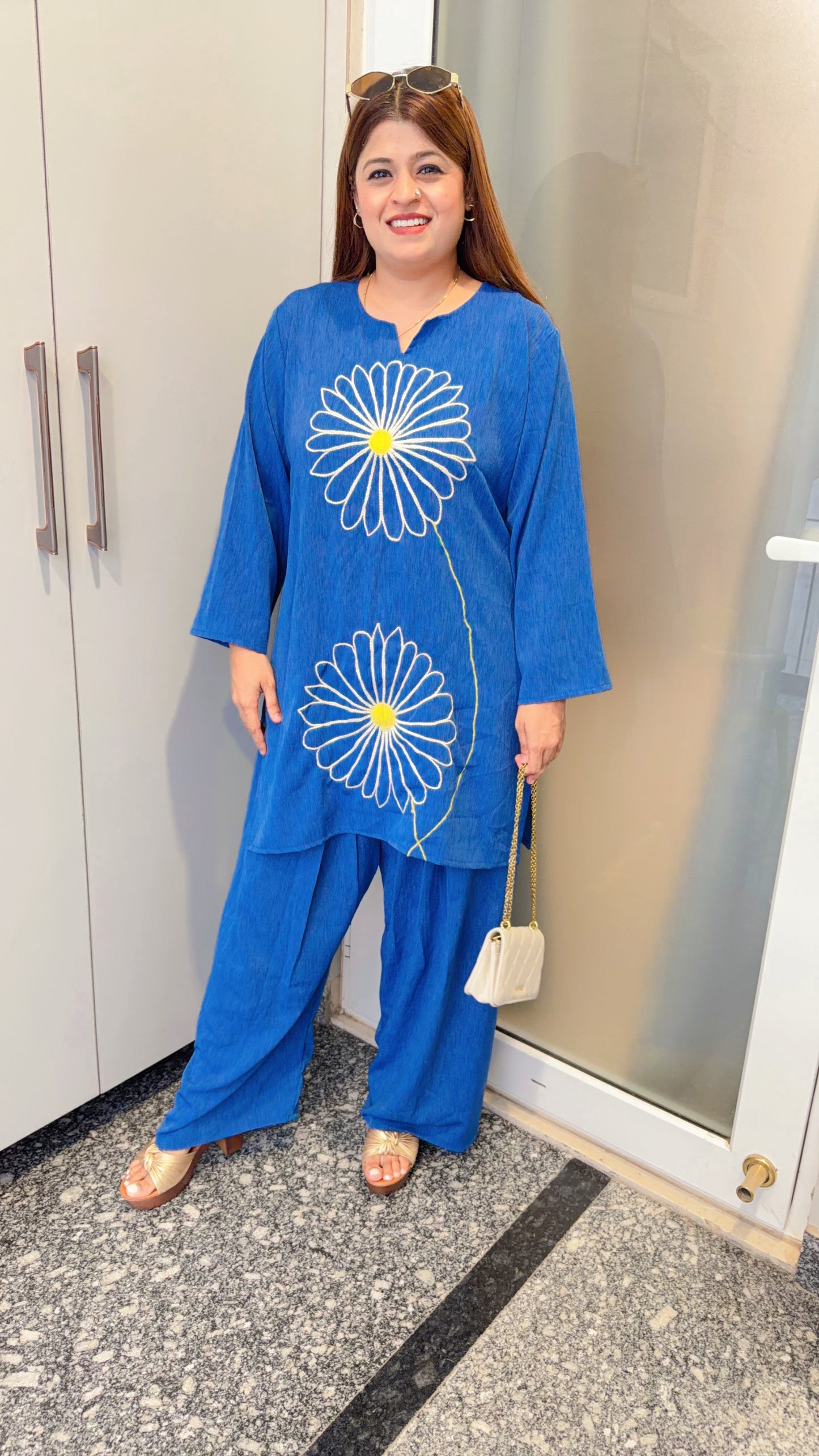 Flower Embroidery Farshi Denim Two Piece Set