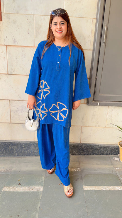 Flower Embroidery Denim Farshi Coord Set