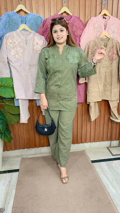 Premium Enmi Flower Cotton linen Coord set