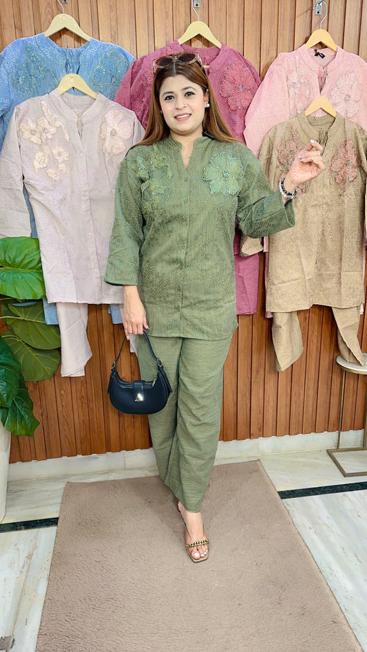 Premium Enmi Flower Cotton linen Coord set