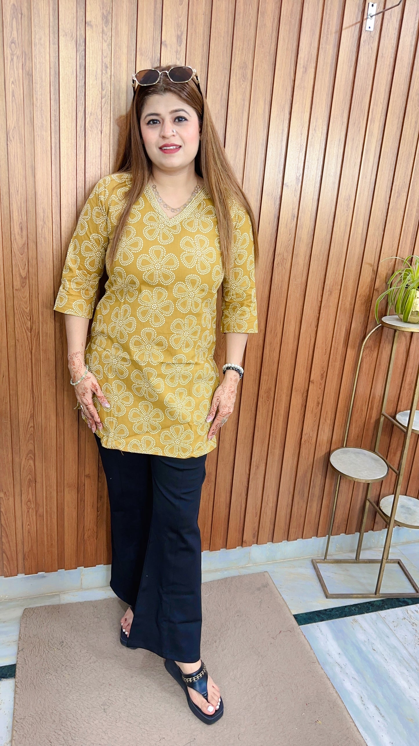 Floral V Neck Short kurti