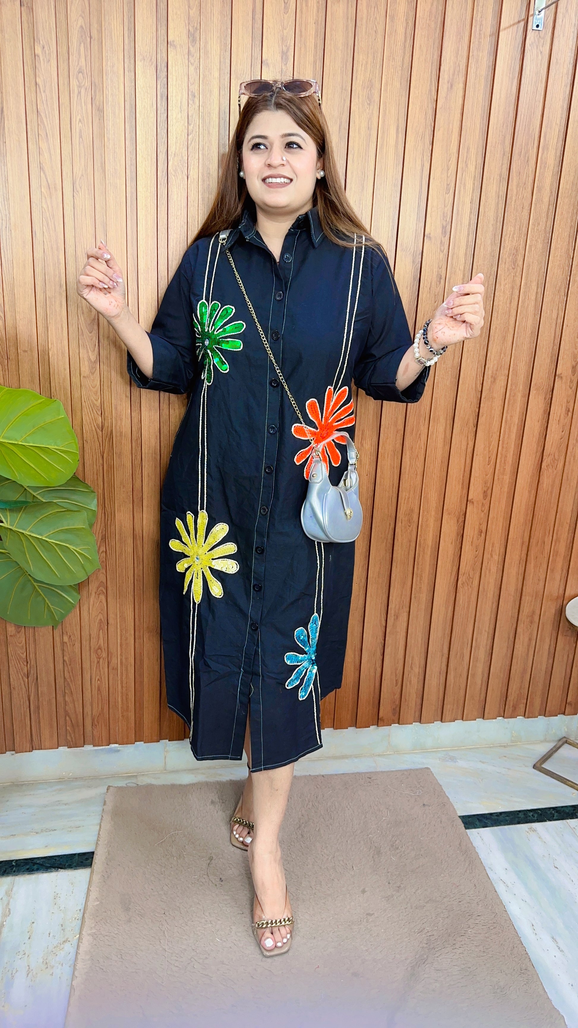 Sequence Flower Denim Dress FABASSURE Sequence Flower Denim Dress FABASSURE