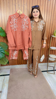 Stone Embroidery Cotton Coord Set