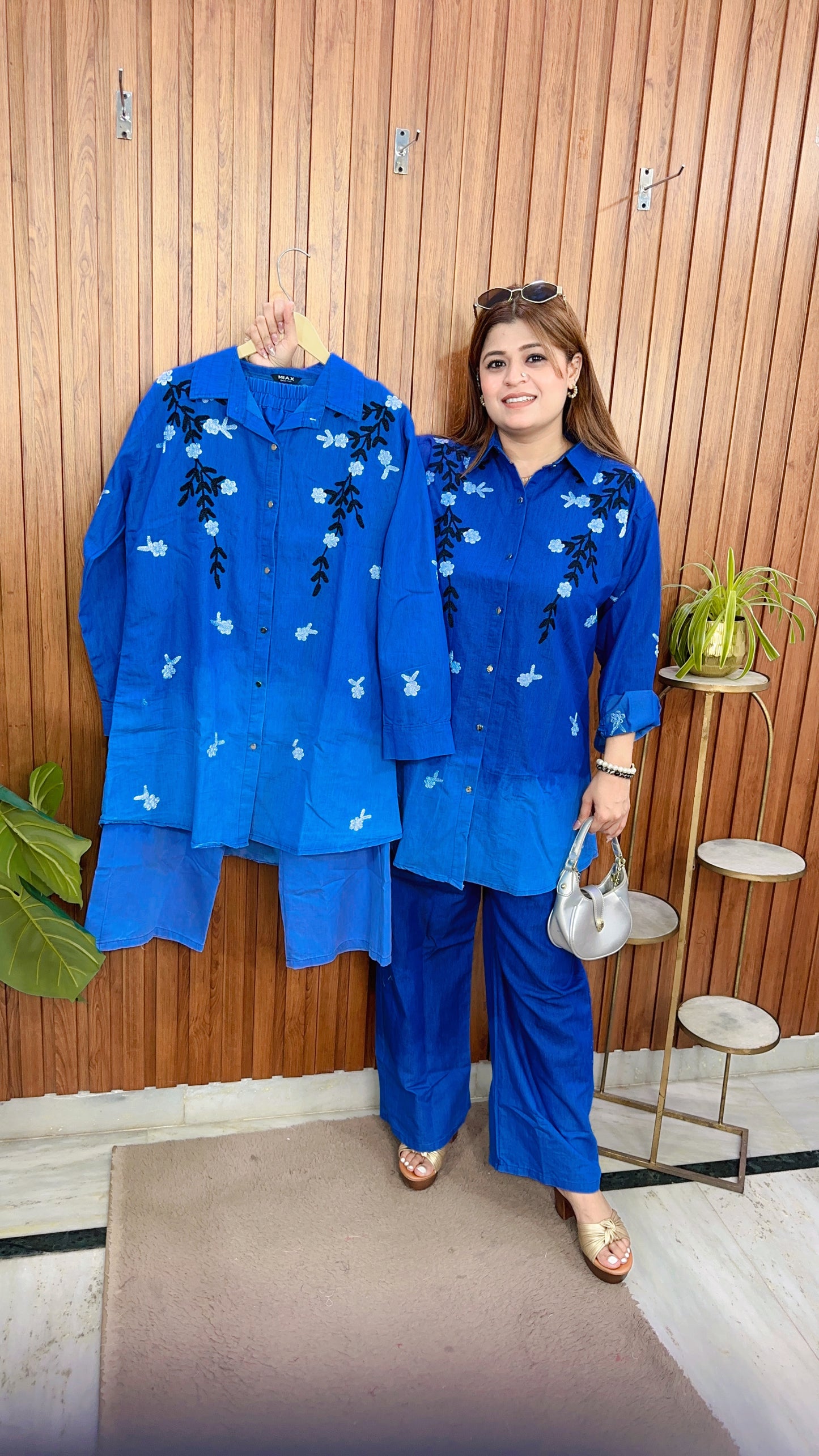 Carly Ombre Embroidery Denim Coord set
