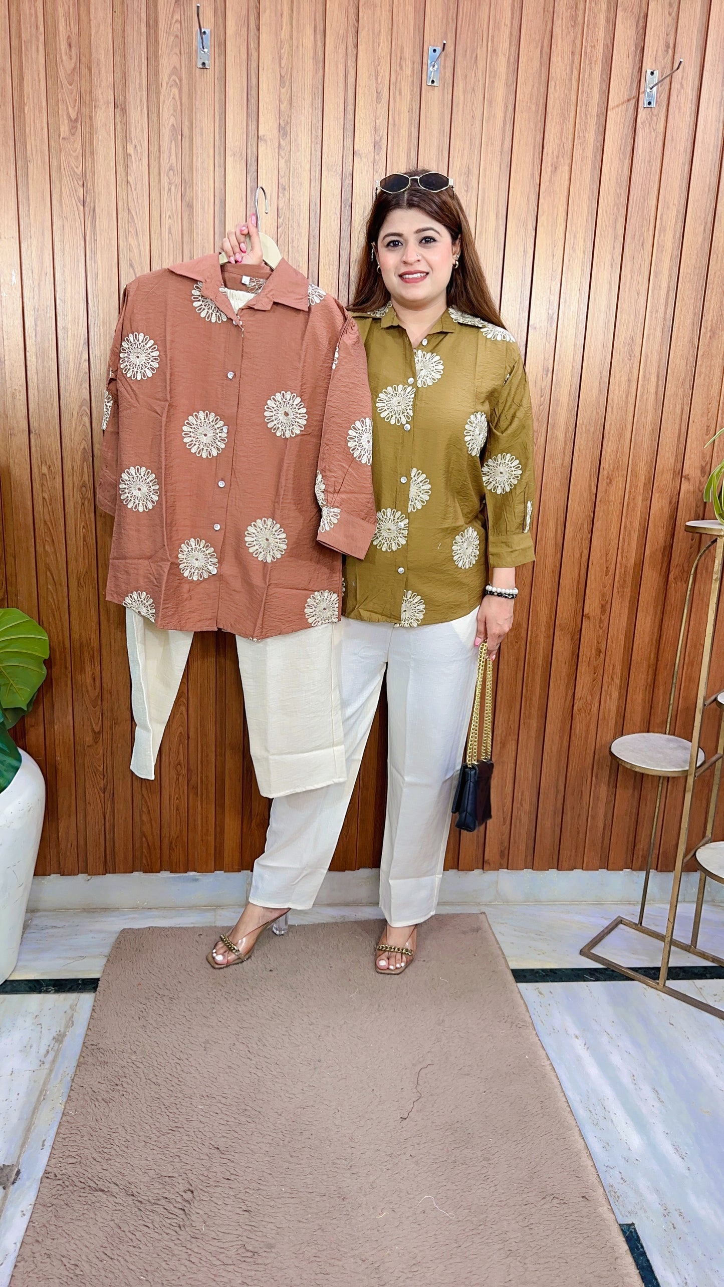 Inaya Flower Embroidery Cotton Linen Coord Set