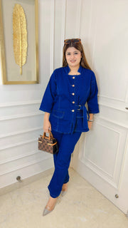 Denim coord set with side belt