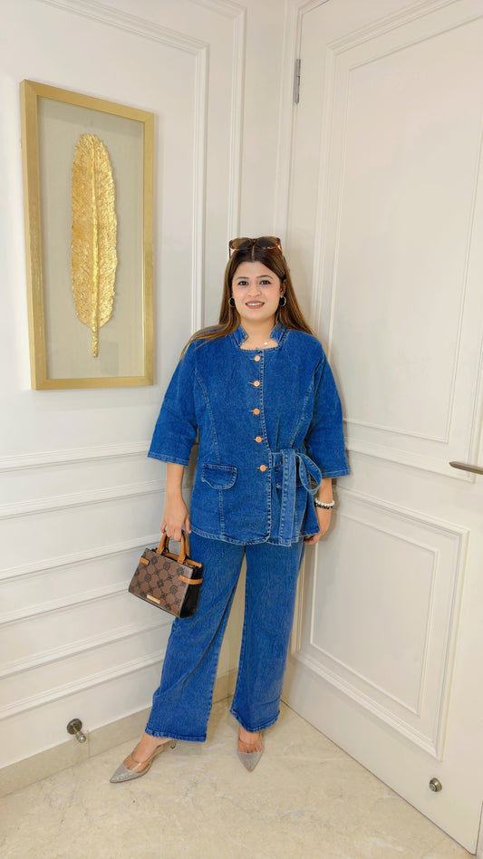 Denim coord set with side belt