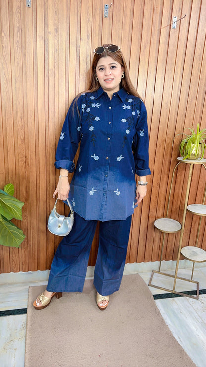 Carly Ombre Embroidery Denim Coord set