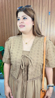 Premium Cotton Schifli Dress With Shrug