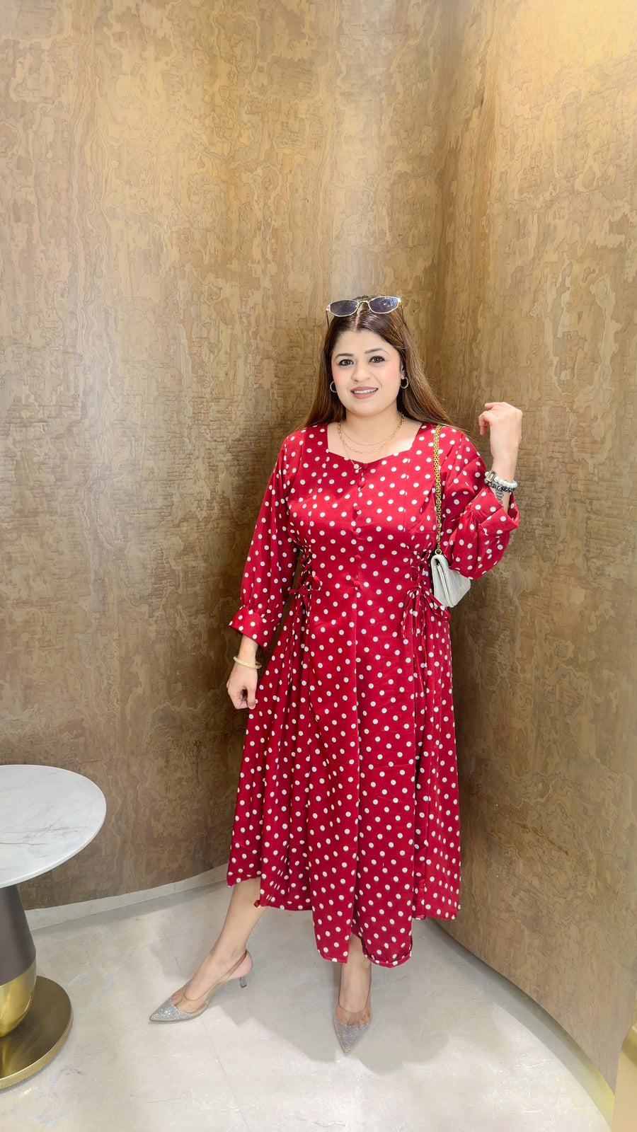 Polka Long dress with both side Dori