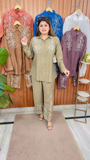 Stone Embroidery Cotton Coord Set