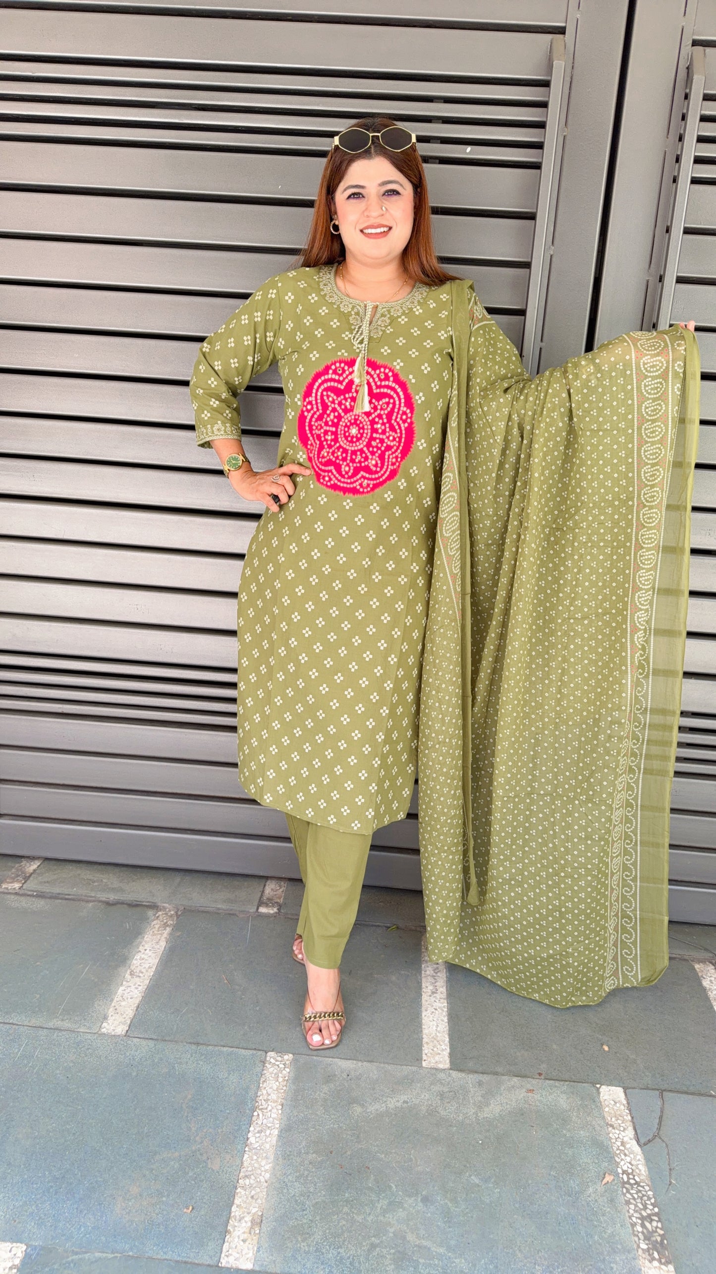 Bandhani Cotton Three Piece Suit