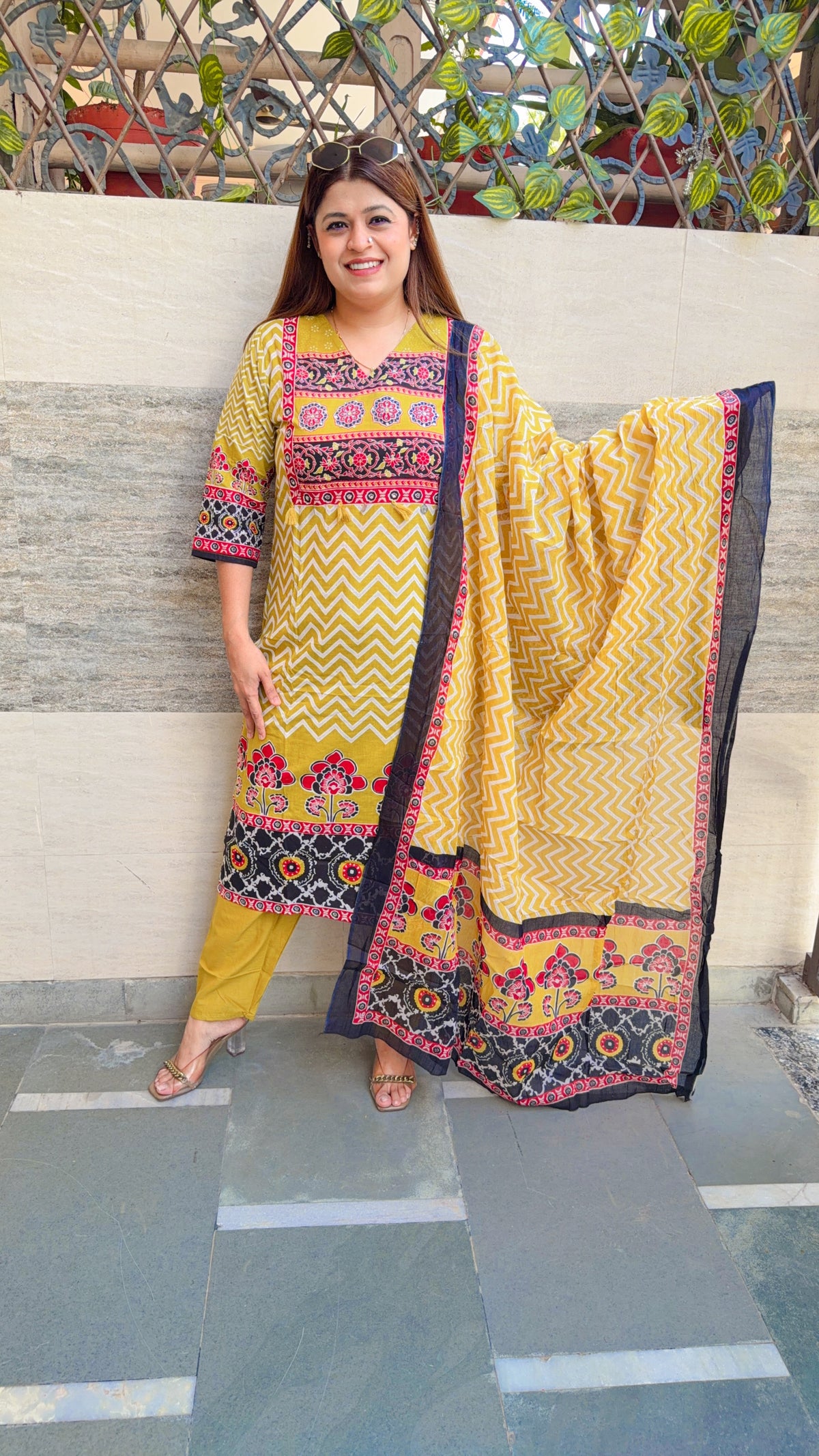 Zigzag Block Print Cotton Suit