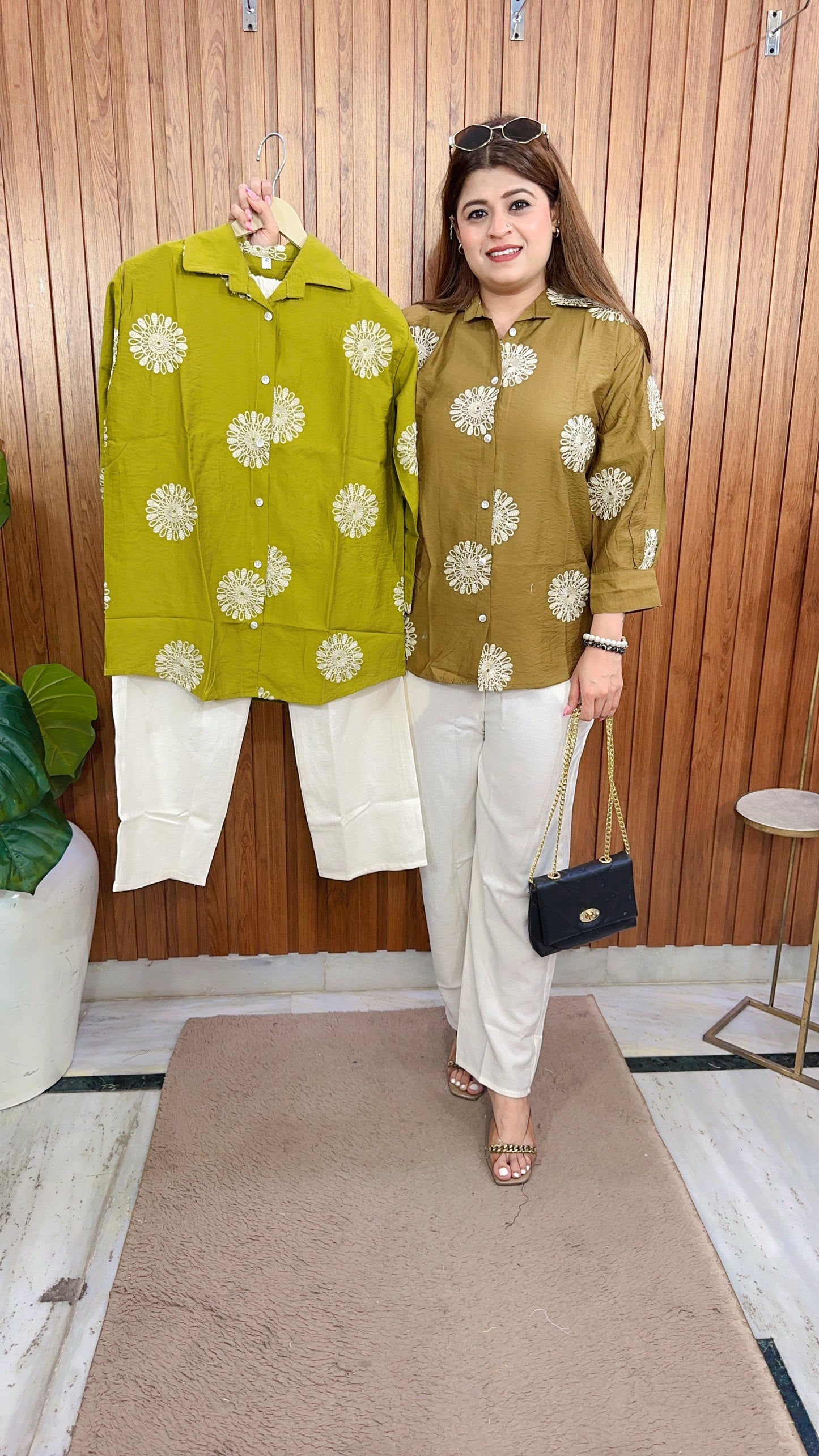Inaya Flower Embroidery Cotton Linen Coord Set