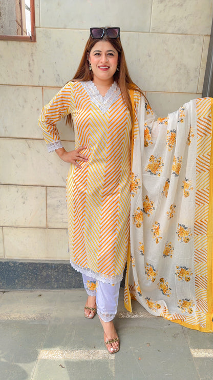 Laiba Strip Mul Cotton Three Piece Suit