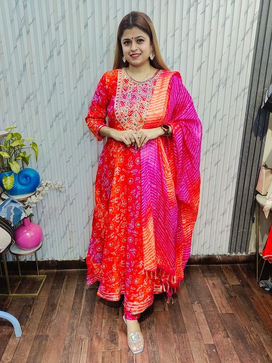 Festive Anarkali Bandhni Suit