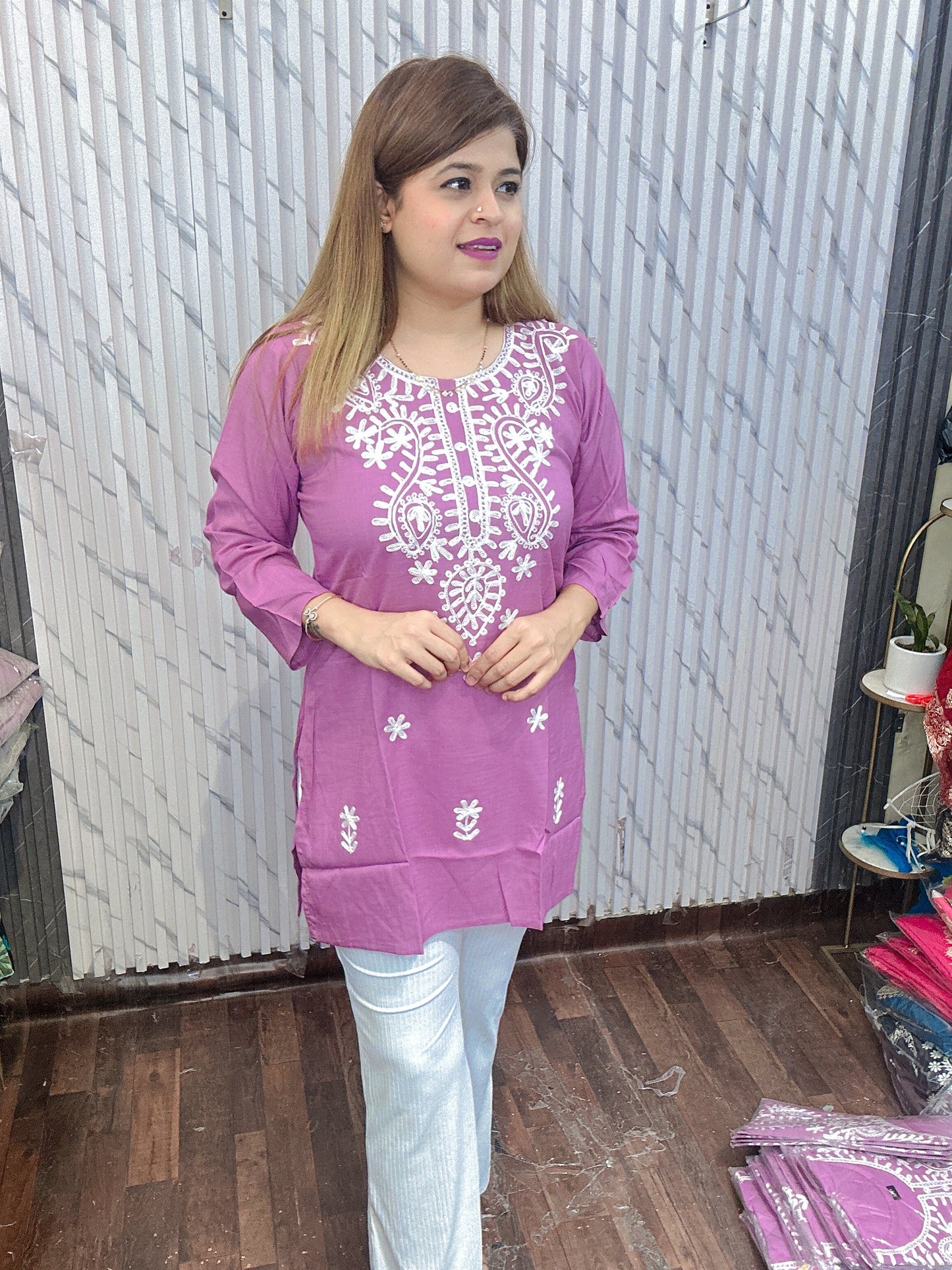 Cotton Lakhnavi short kurti