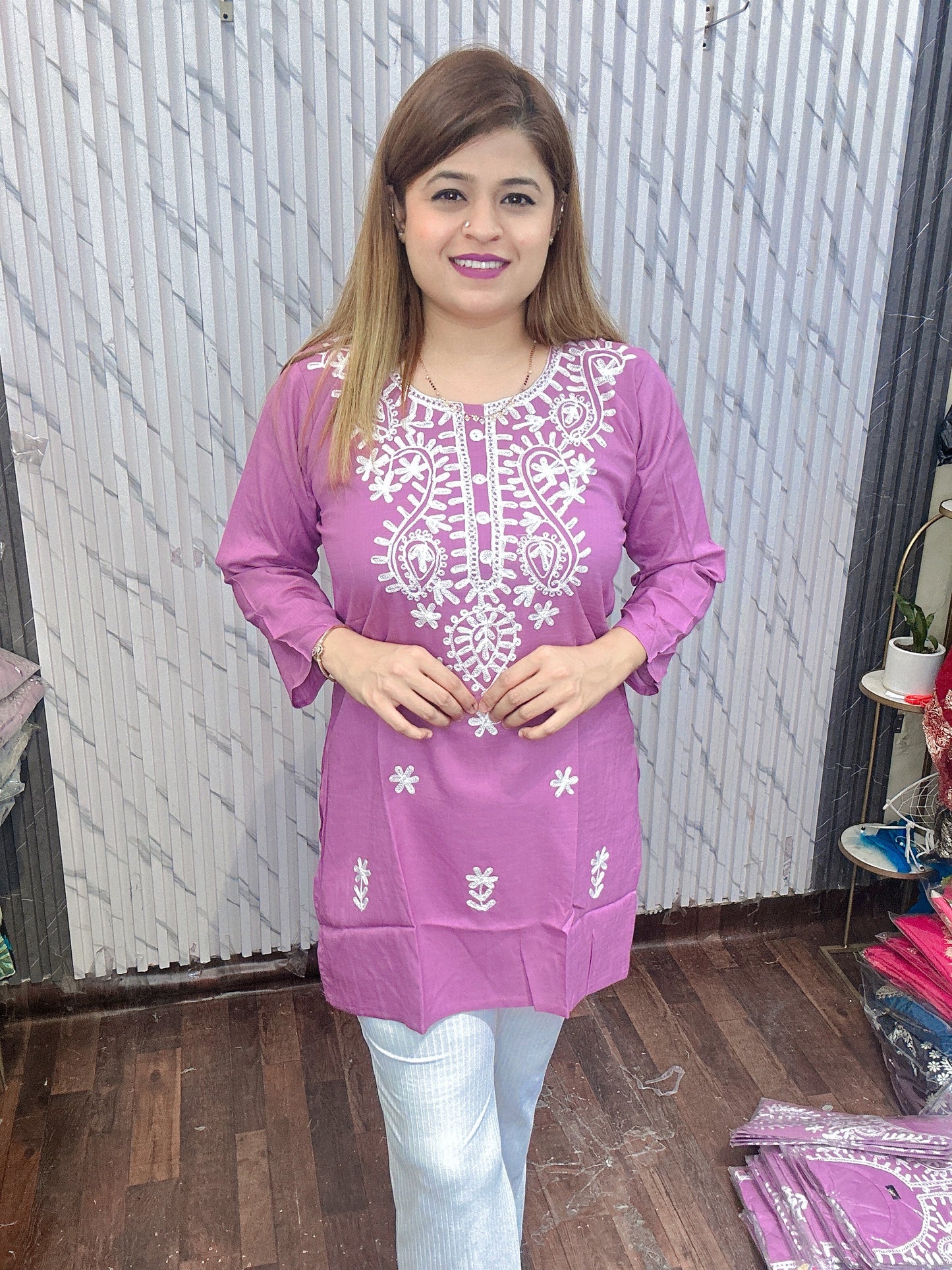 Cotton Lakhnavi short kurti